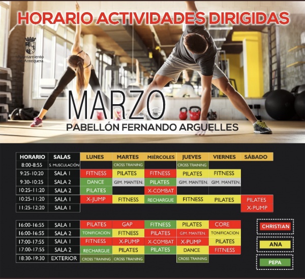 NUEVOS HORARIOS MARZO CLASES DIRIGIDAS